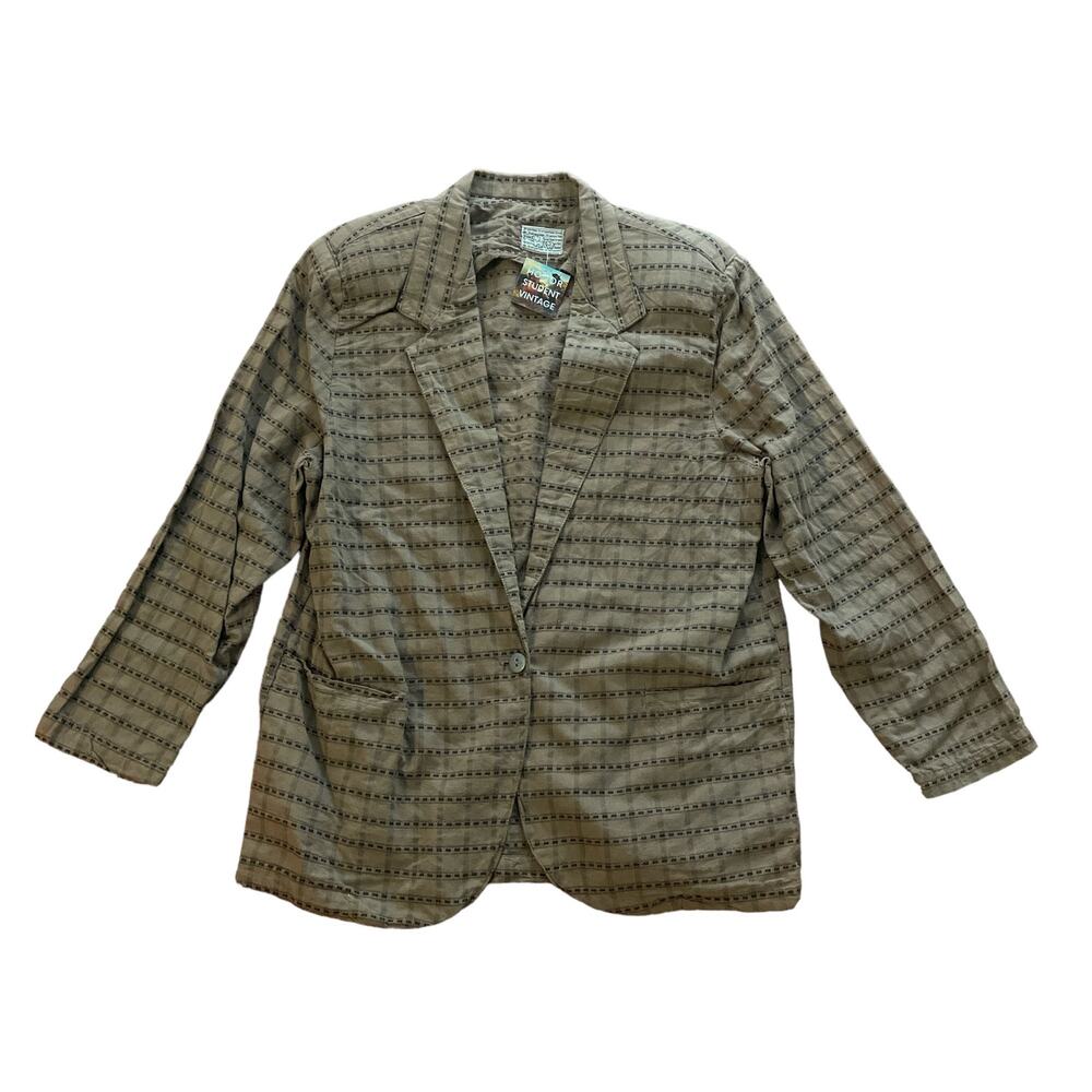 1990s Vintage Transportino Brown Black Plaid Cotton Oversize Blazer Size Medium